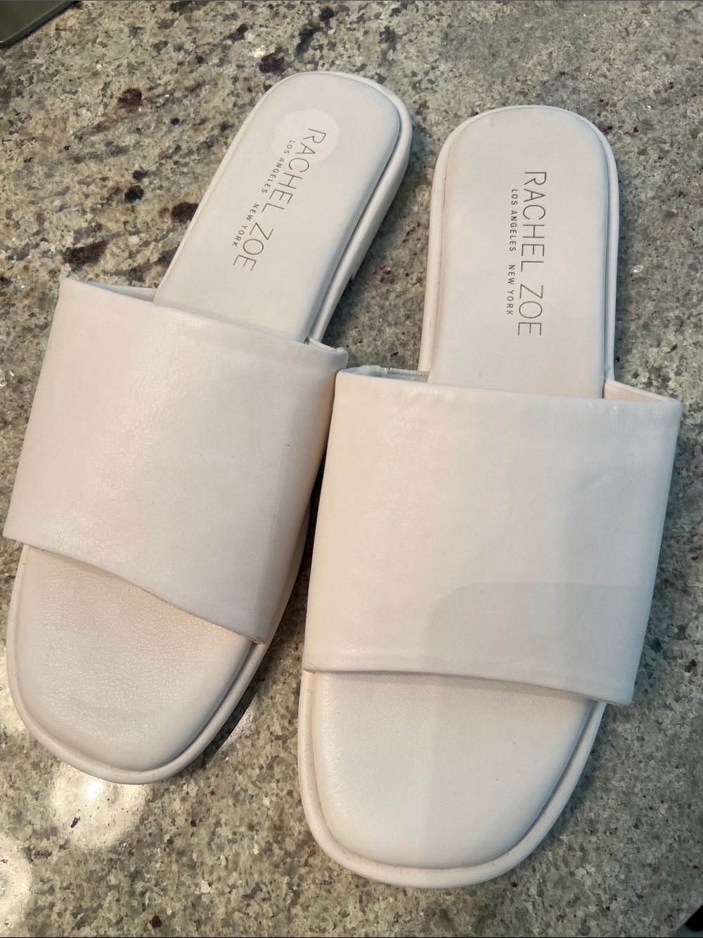 Rachel Zoe White Wide-Band Slide Sandals